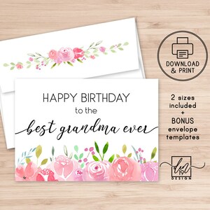happy birthday grandma printable card and envelope instant etsy india