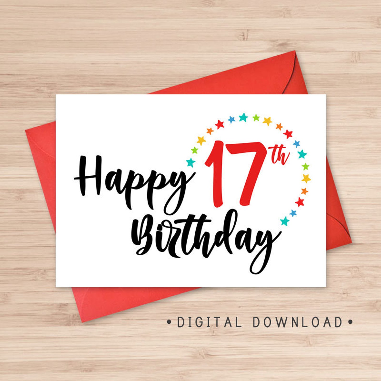 Printable Happy 17th Birthday Card / Instant Download PDF / | Etsy