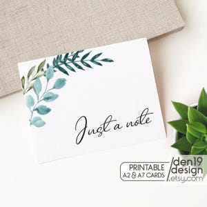 Tarjeta imprimible "Just A Note" / Descarga instantánea en PDF / Plantilla de tarjeta "Greenery"