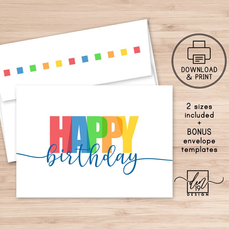 happy birthday printable card and envelope instant download etsy new zealand