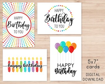 Set of 4 Printable Birthday Cards / Happy Birthday Card / | Etsy