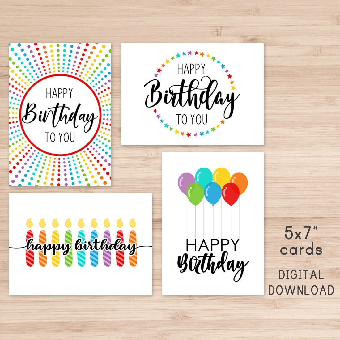 set of 4 printable birthday cards happy birthday card etsy australia