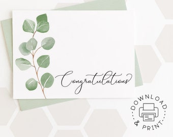 Congratulations Printable Card / Instant Download PDF / Eucalyptus Card Template