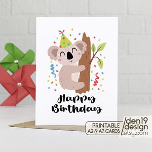 Cartão de feliz aniversário para imprimir / Koala Instant Download PDF
