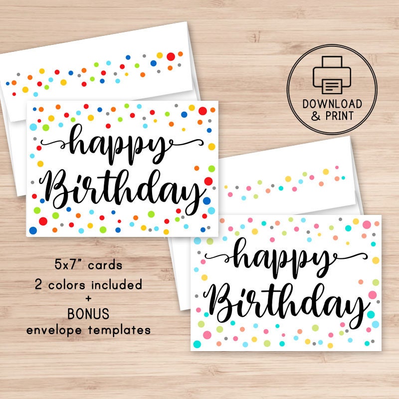 Set of 2 Printable Birthday Cards And Envelopes / Happy | Etsy