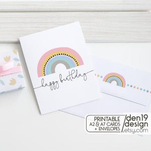 Happy Birthday Printable Card And Envelope / Instant Download PDF / Rainbow Card Template