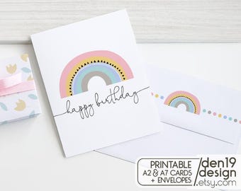 Happy Birthday Printable Card And Envelope / Instant Download PDF / Rainbow Card Template