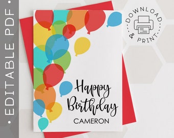 Editable &amp; Printable Happy Birthday Card / Instant Download - Etsy