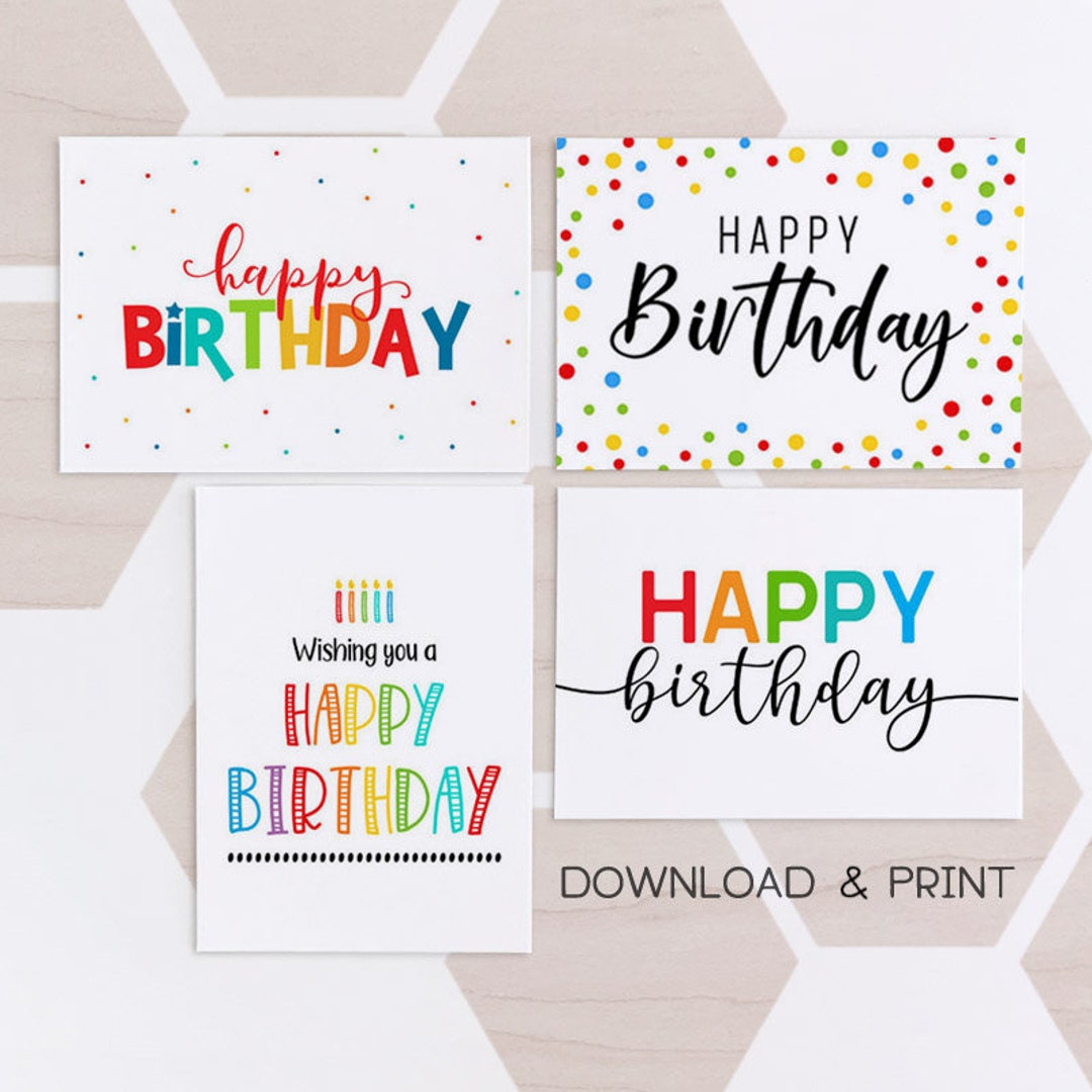 Set of 4 Printable Birthday Cards / Happy Birthday Card / - Etsy