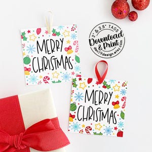 Frohe Weihnachten Geschenkanhänger / quadratischer Cookie Anhänger / 2 & 2,5 Inch