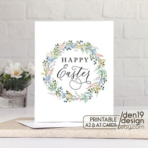Carte imprimable Joyeuses Pâques / Téléchargement instantané PDF / Modèle de carte de couronne florale de Pâques
