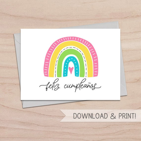 Feliz Cumpleaños Printable Card and Envelope / Instant - Etsy