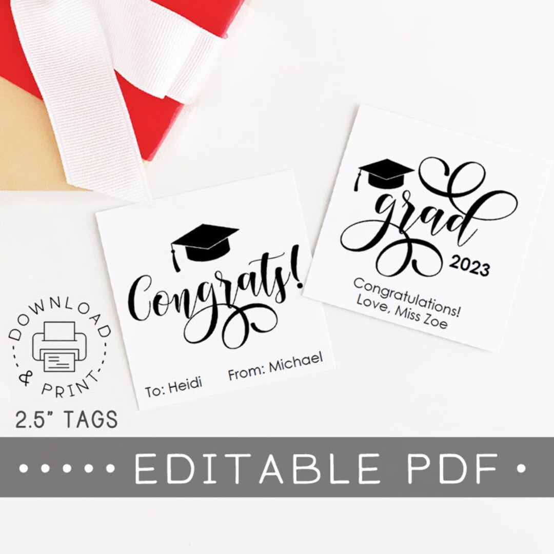 Editable & Printable Graduation Gift Tags / Congrats and Grad - Etsy ...