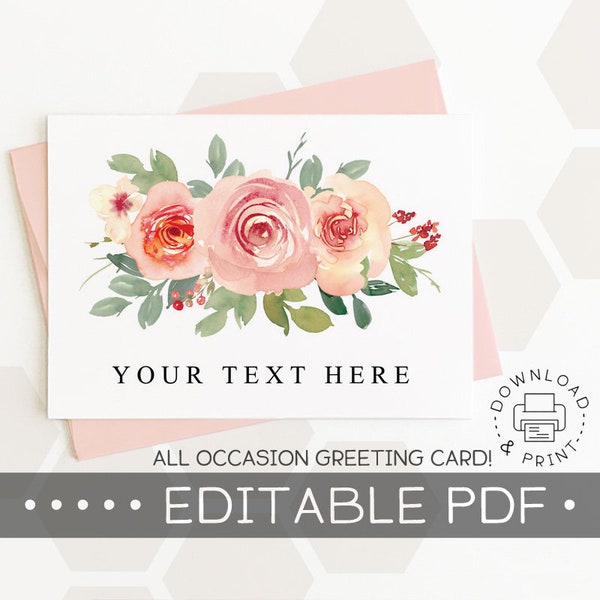 All Occasion Editable & Printable Card / Instant Download PDF / Floral Greeting Card Template