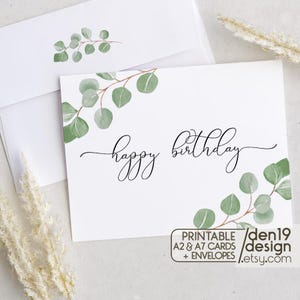 Alles Gute zum Geburtstag Karte und Umschlag / Instant Download PDF / Eukalyptus Karte und Umschlag Vorlage