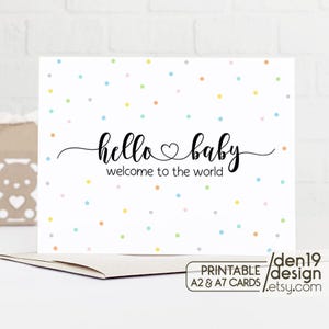 Druckbare Karte: Hello Baby Welcome To The World / Sofortiger Download PDF / Baby Karten Vorlage
