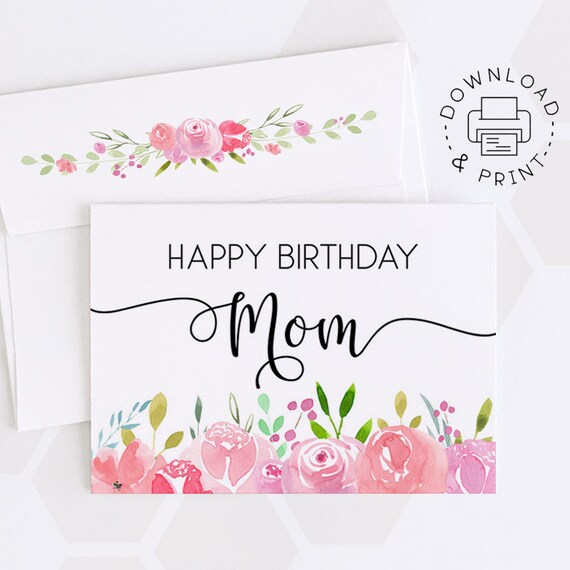 Happy Birthday Mom Printable Card and Envelope / Instant - Etsy
