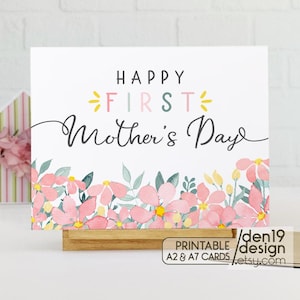 Afdrukbare kaart Happy First Mother's Day / Floral Moederdag kaartsjabloon / Instant download pdf