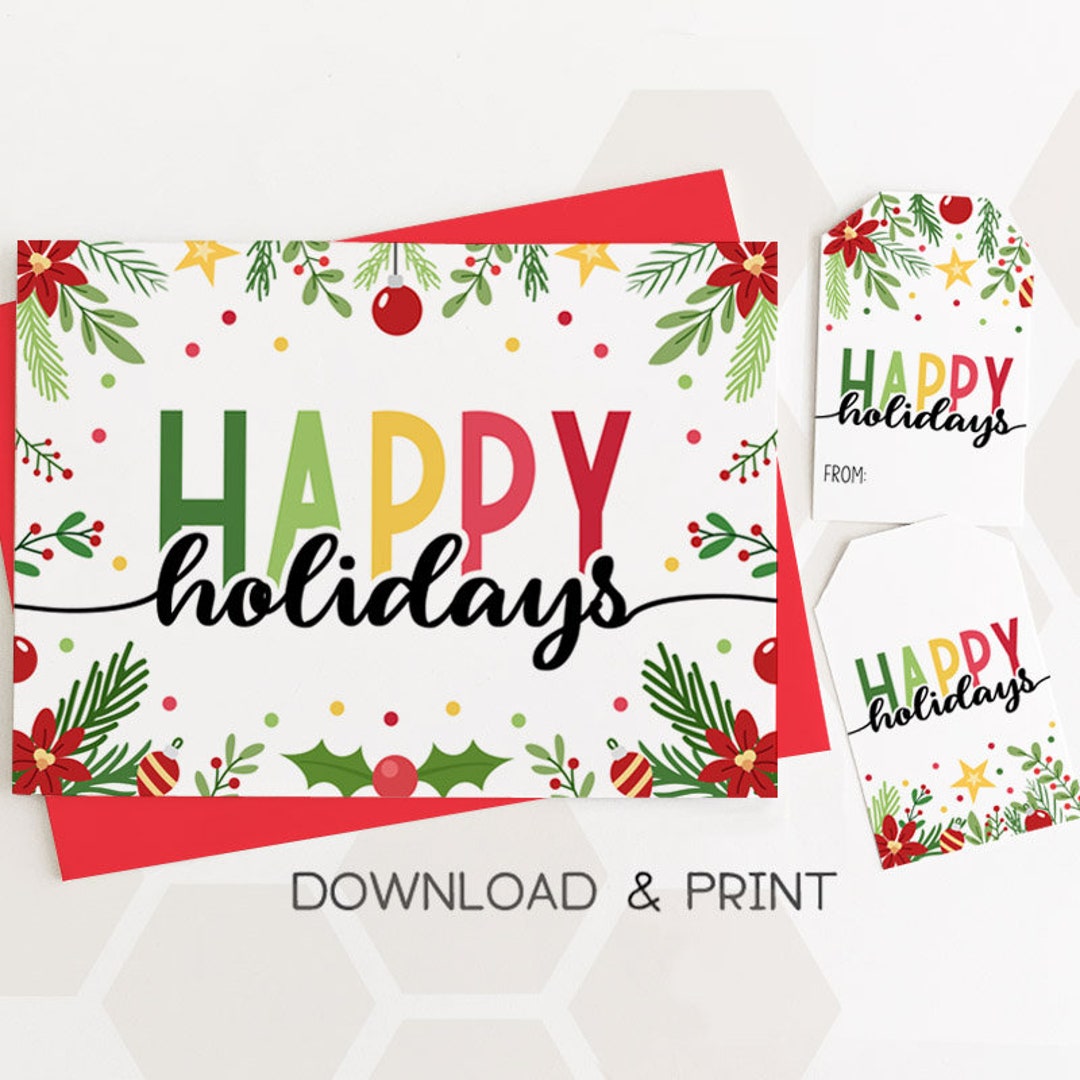 Happy Holidays Printable Card and Gift Tags / Instant Download PDF