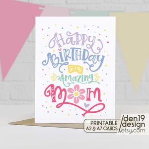 Cartão para impressão: Feliz aniversário para minha mãe incrível / Download instantâneo em PDF