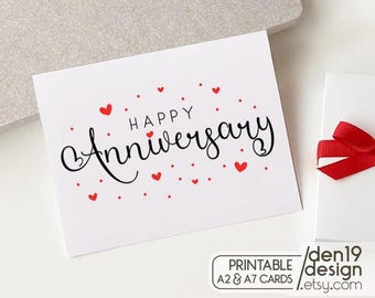 Printable Happy Anniversary Card: A2 & A7 Sizes (PDF)