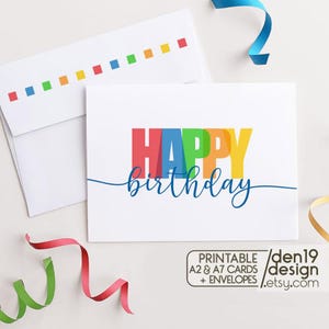 Joyeux anniversaire carte imprimable et enveloppe / Téléchargement instantané PDF / Modèle carte et enveloppe