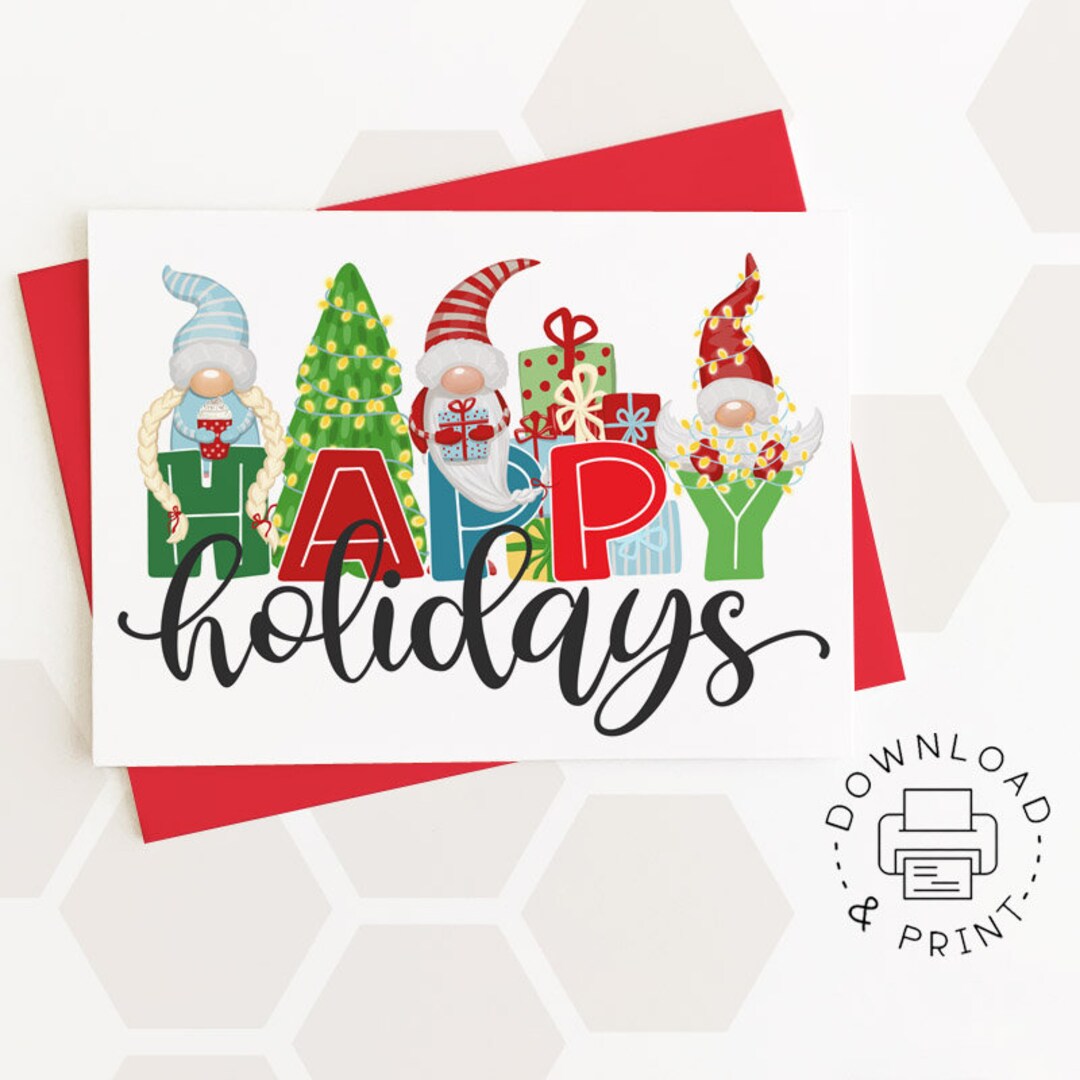 Happy Holidays Printable Card / Instant Download PDF / Holiday - Etsy