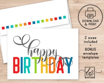 Happy Birthday Printable Card and Envelope / Instant Download | Etsy