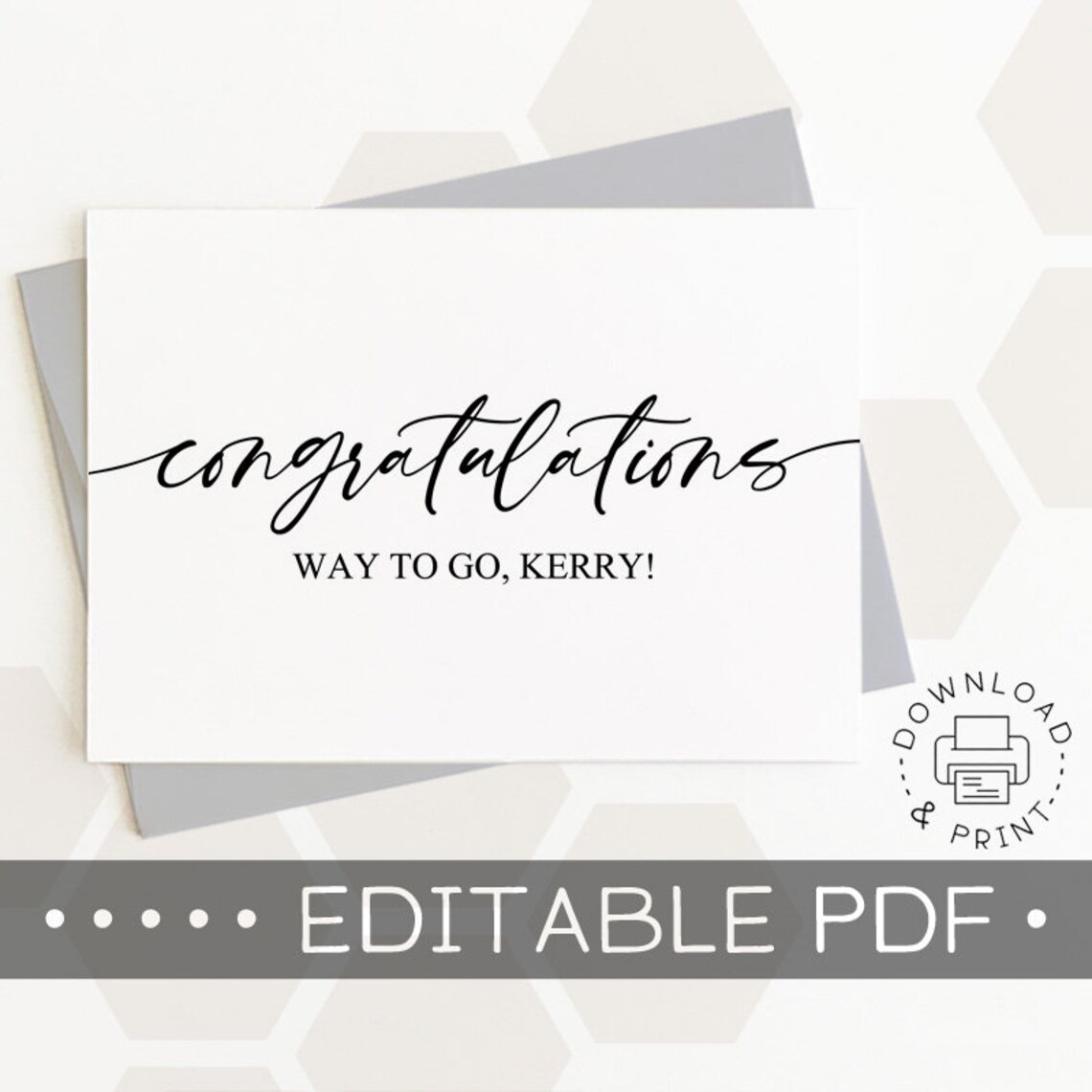 Editable &amp; Printable Congratulations Card / Instant Download - Etsy