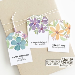Floral Gift Tags: Editable Printable Favor Tags (2x3&quot; PDF)