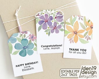 Floral Gift Tags: Editable Printable Favor Tags (2x3" PDF)