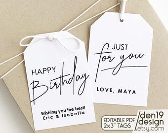 Editable Birthday Gift Tags: Minimalist Printable PDF (2x3")