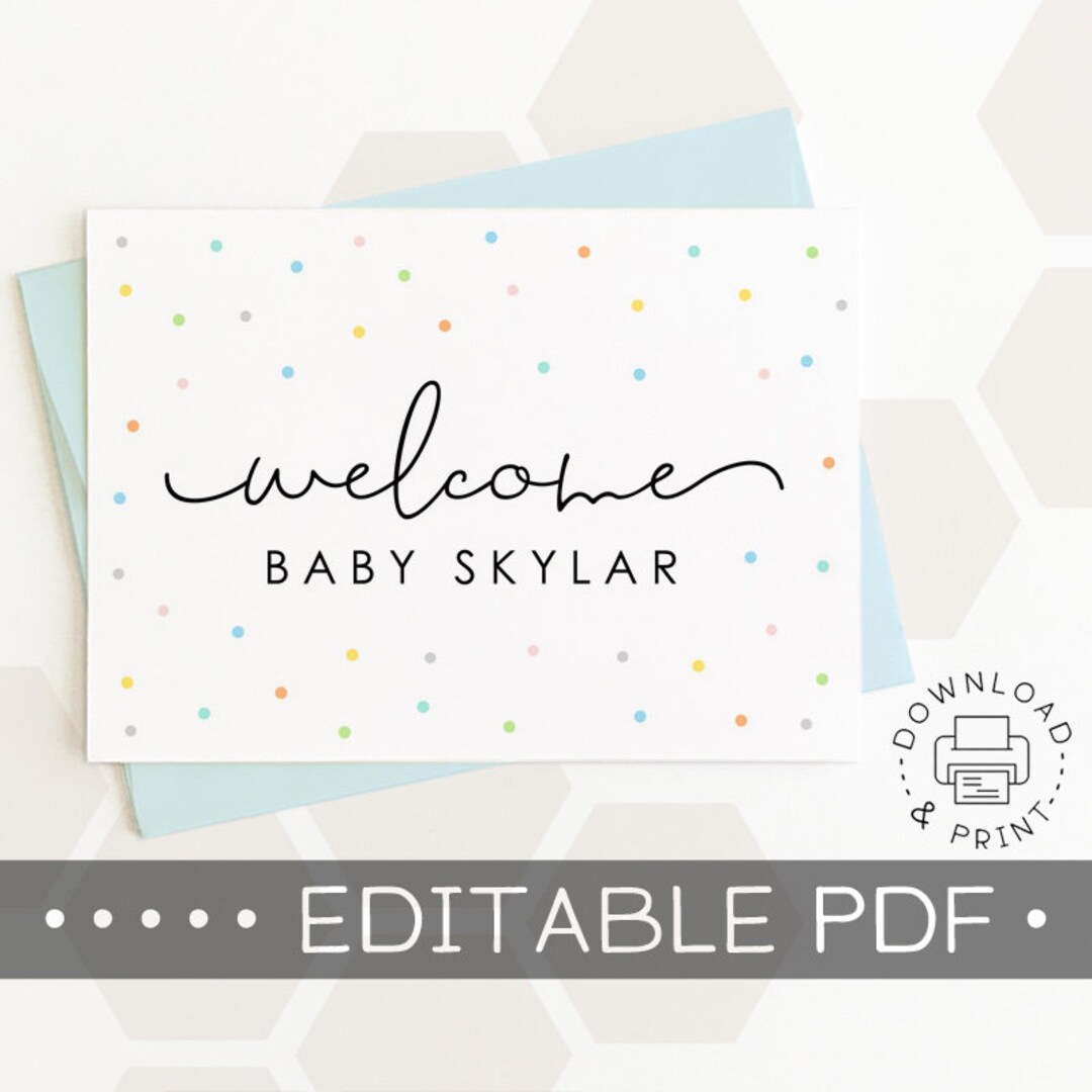 Editable & Printable Welcome Baby Card / Instant Download PDF / Card ...