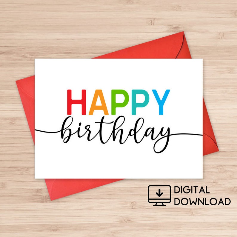 Set of 4 Printable Birthday Cards / Happy Birthday Card / | Etsy