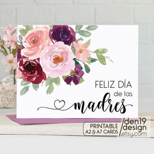 Cartão para impressão Feliz Día De Las Madres / Cartão espanhol para o dia das mães / Download instantâneo PDF / Modelo de cartão