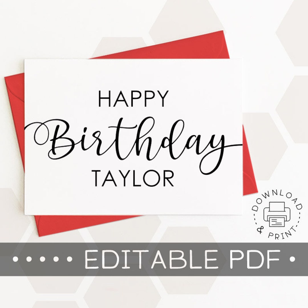 Editable &amp; Printable Happy Birthday Card / Instant Download - Etsy