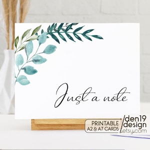 Tarjeta imprimible Just A Note / Descarga instantánea en PDF / Plantilla de tarjeta con elementos verdes