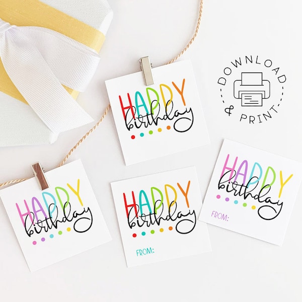 Printable Gift Tags / Happy Birthday Gift Tags / Gift Labels In Two Colors