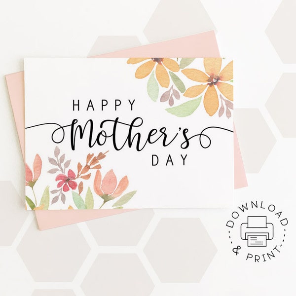 Tarjeta imprimible Feliz Día de la Madre / Tarjeta imprimible floral / Descarga instantánea PDF / Plantilla de tarjeta