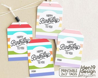 Printable Happy Birthday Gift Tags: Colorful Design (PDF)