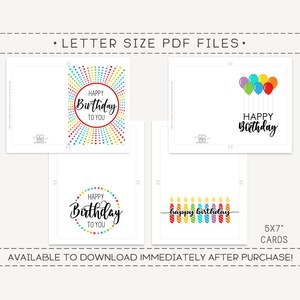 Set of 4 Printable Birthday Cards / Happy Birthday Card / Instant ...
