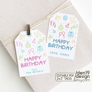 Editable & Printable Gift Tags / Happy Birthday Tag / Instant Download PDF