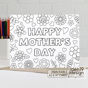 Biglietto di auguri per la festa della mamma da colorare stampabile / Modello di biglietto di auguri da colorare / Download immediato in PDF