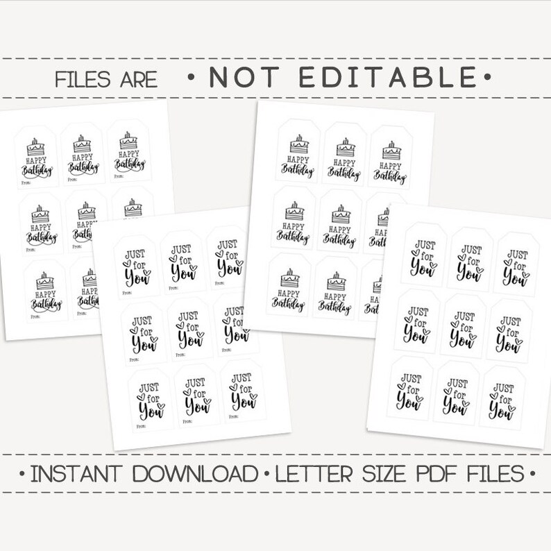 Printable Gift Tags / Happy Birthday Gift Tag / Just for You - Etsy