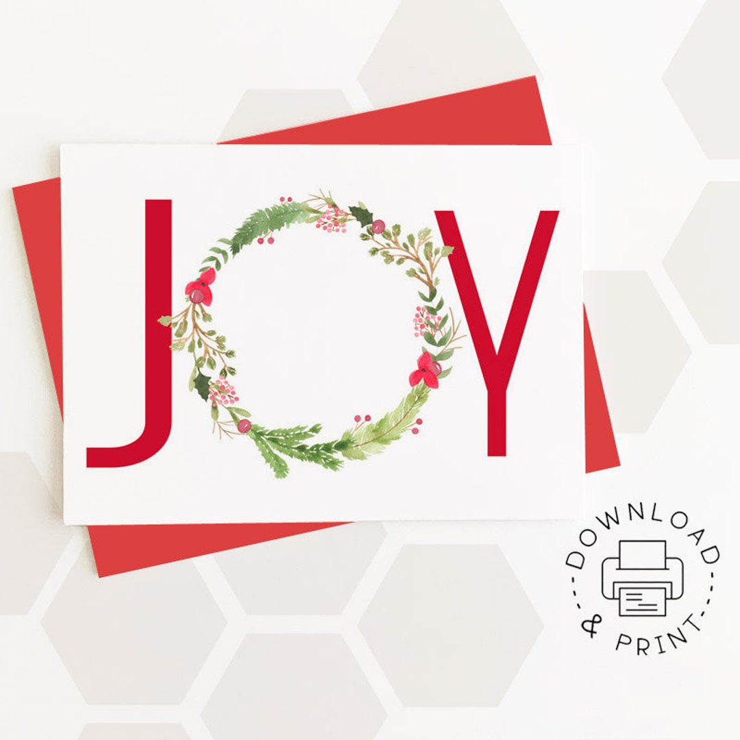 Joy Printable Card / Instant Download PDF / Holiday Card Template ...
