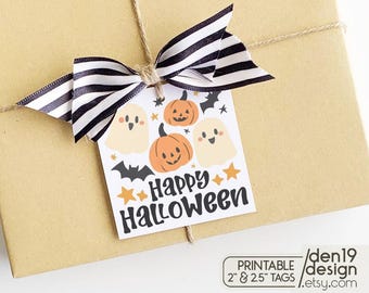 Ausdruckbare Halloween-Geschenkanhänger, Geister- und Kürbismotiv (PDF)