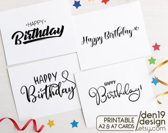 Minimalist Birthday Card Set: Printable Happy Birthday Cards (PDF)