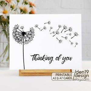 Carte imprimable « Thinking of you » / Téléchargement instantané au format PDF / Modèle de carte / Carte pissenlit