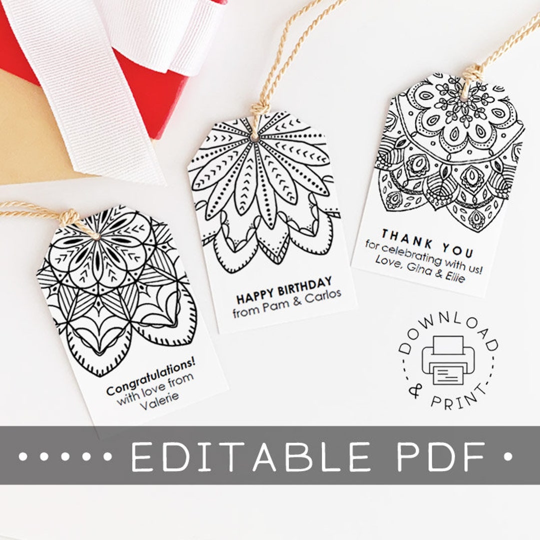 Editable & Printable Gift Tags / Mandala Favor Tags Template Etsy