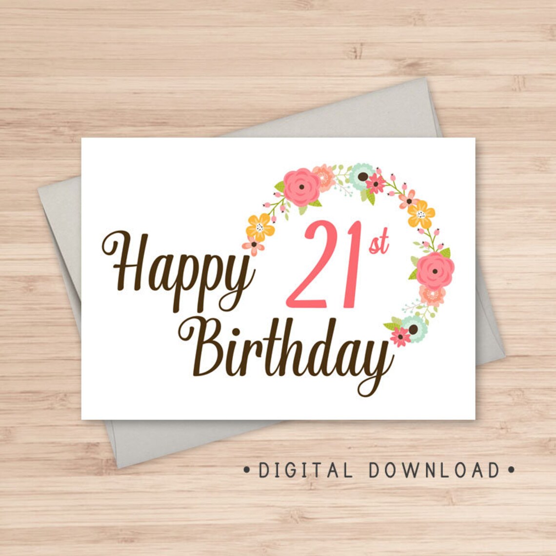 Printable Happy 21st Birthday Card / Instant Download PDF / Etsy